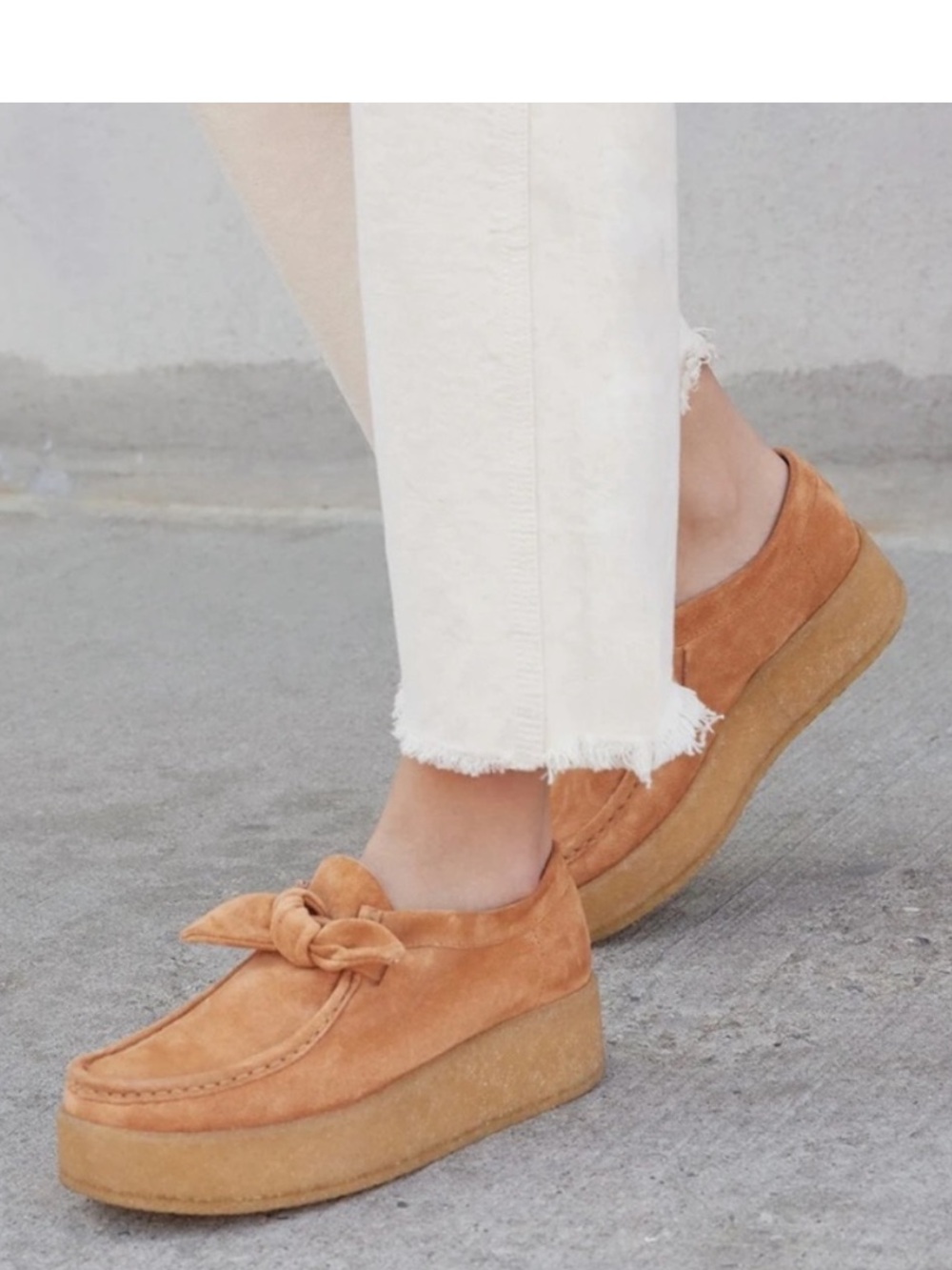 Loefller Randall Tan Tabitha Suede knot chukka platform size 7